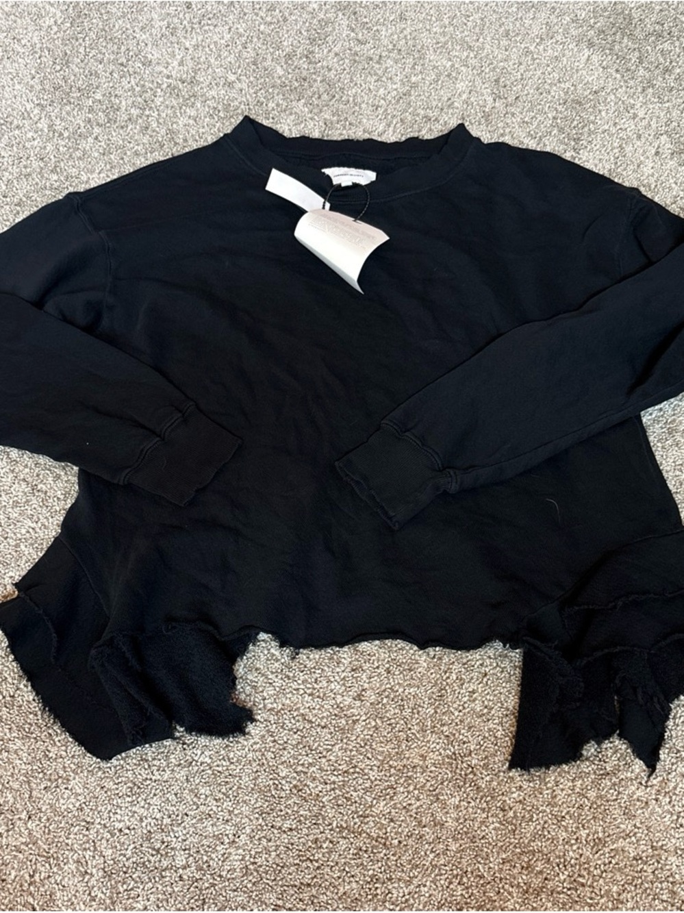 Current/Elliott Black Raw-Hem Crew Sweatshirt